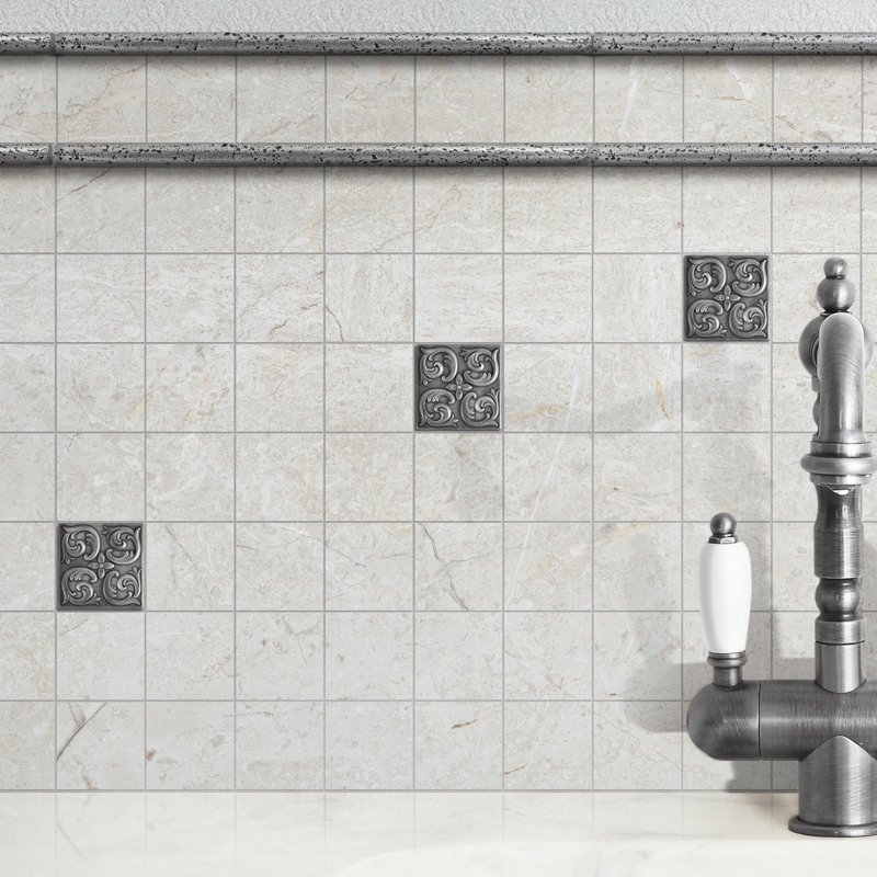 Pewter Nickel Hand Painted Resin Decorative Accent Tile Set
