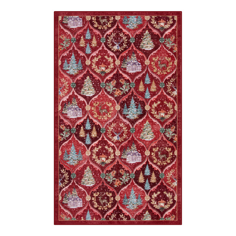 Laraven Christmas World Full-Coverage Rug Festive Non-Slip Holiday Carpet Washable Rug Xmas Decor Throw Mat