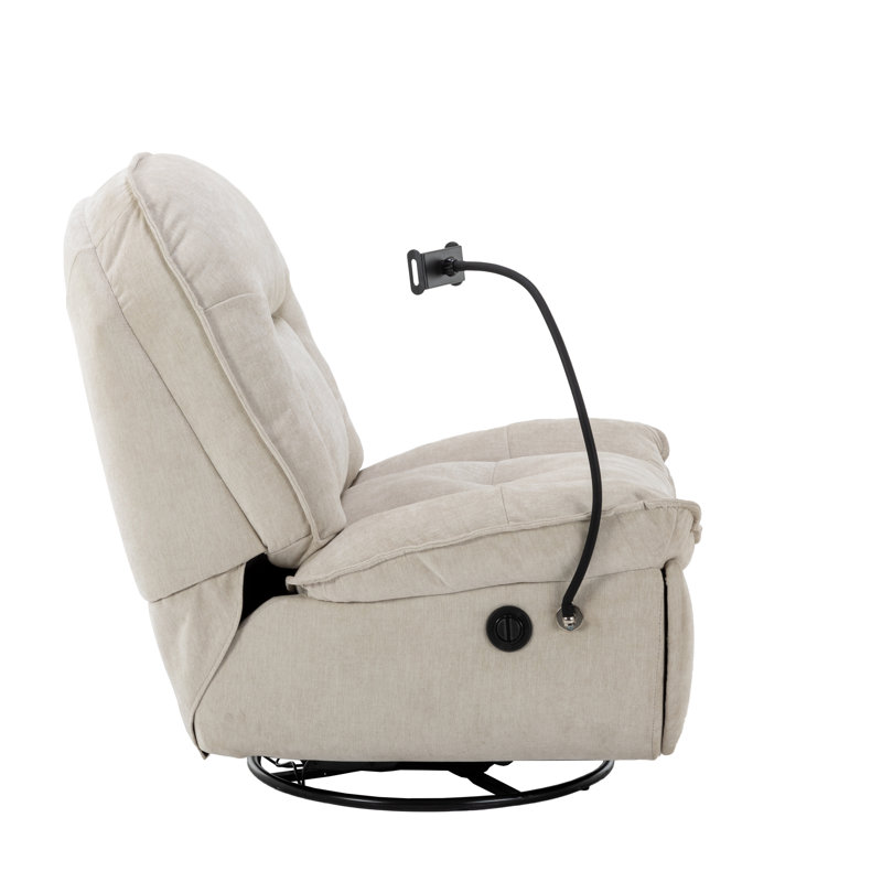 Betzabe Upholstered Swivel Recliner, Beige Chenille