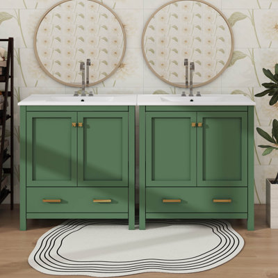 Ensemble de meuble-lavabo de 60 pouces avec lavabos doubles en céramique et tiroirs segmentés