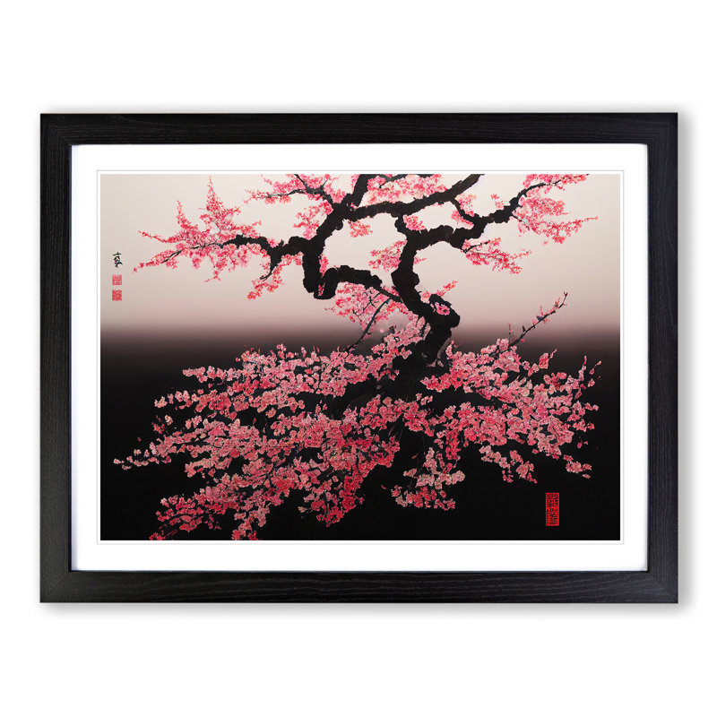 Japanese Cherry Blossom Tree - Single Picture Frame Print, 46cm H x 64cm W x 2cm D, Black