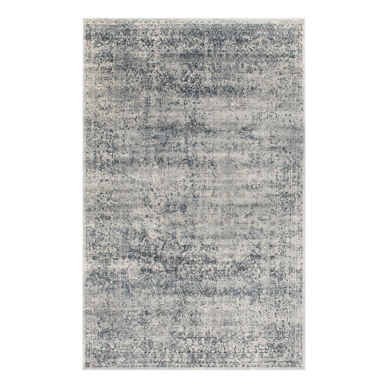 Tapis oriental bleu et gris Lanett, Rectangulaire 6 pi 1 po x 9 pi