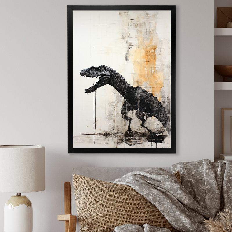 Minimalist Velociraptor Fossils I - Dinosaur Wall Art, Black Single Picture Framed, 40" H x 30" W x 1.5" D