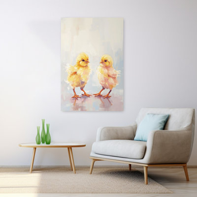 «Sweet Baby Chicks», art mural abstrait et coloré, paysage de printemps contemporain