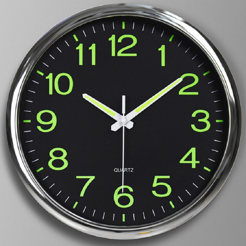 12" Large Luminous Function Numbers And Hands, Silent Non-Tick Quartz Wall Clock, Black