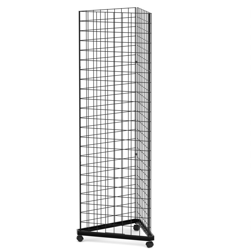P 24 po x l 24 po x H 75 po - présentoir triangulaire à panneau quadrillé, tour à treillis triangulaire noire avec base et roulettes, pas de mur de grillage à enroulement de 6 mm d'épaisseur pour l'organisation à domicile et la vente au détail.