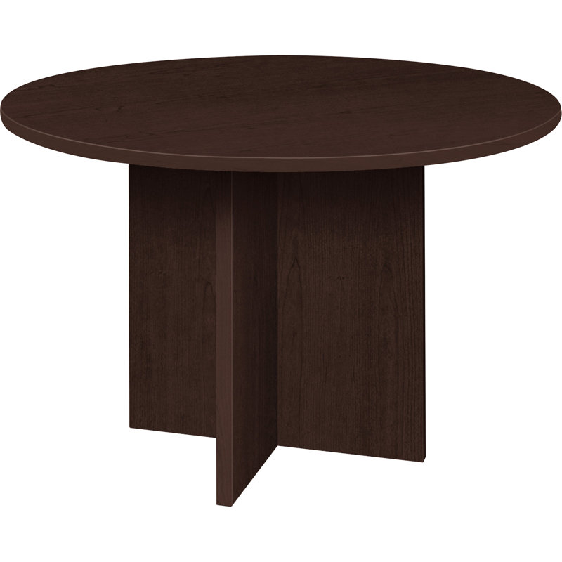 Espresso Round Laminate Conference Table with X-Shaped Base