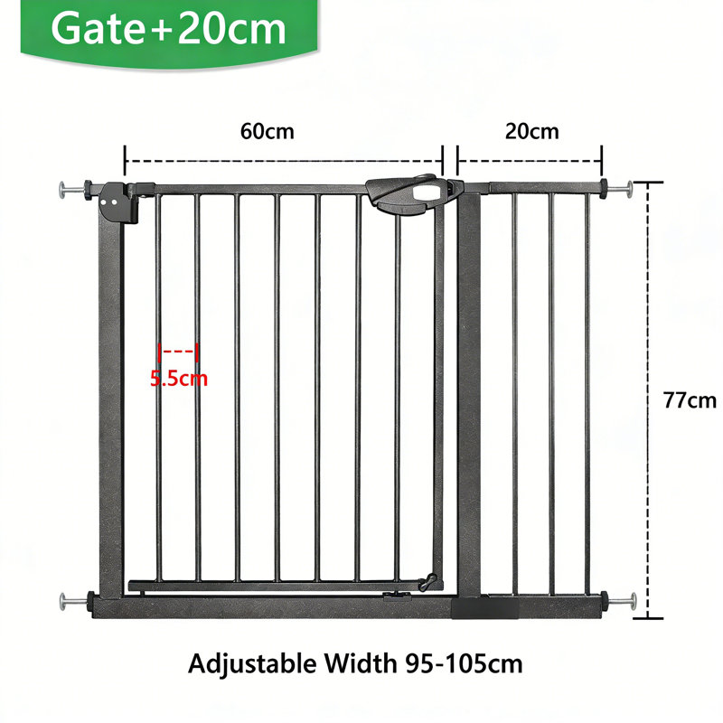 Metal Pressure Mounted Pet Gate, 95-105cm, Black
