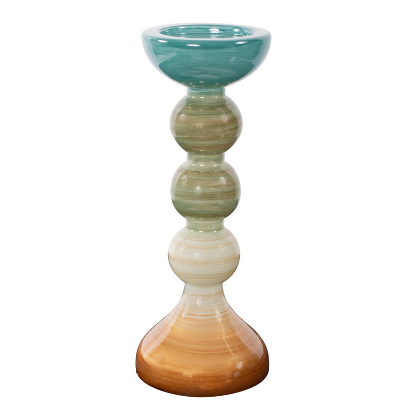 Capri Stripe Glass Candle Holder- Short, Short