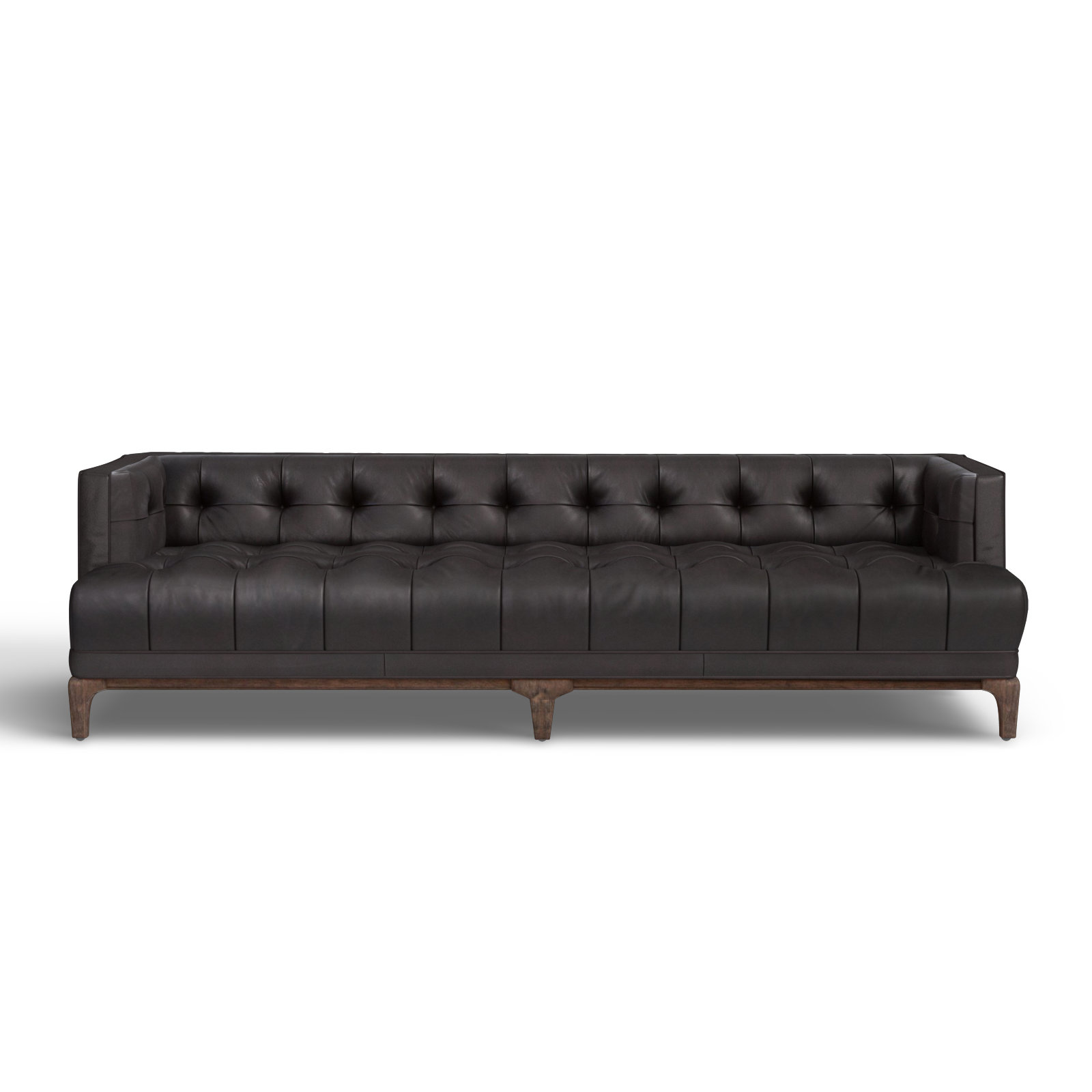 Bari 91'' Tufted Tuxedo Sofa, Brown, Rider Black Genuine Leather