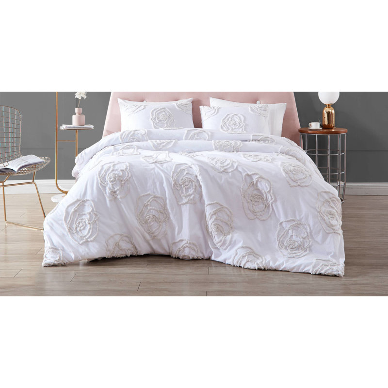 Ensemble de housse de couette en coton rose ivoire Betsey Johnson, Housse de couette très grand et 2 taies décorati