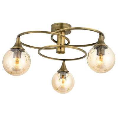 Lustre moderne en cuivre avec capuchon en verre 23,6 po x 23,6 po | Corps en métal, 3 x douilles E27 (6 W maximum), indice de protection IP20 | Design élégant pour le salon et la salle à manger, luminaire élégant