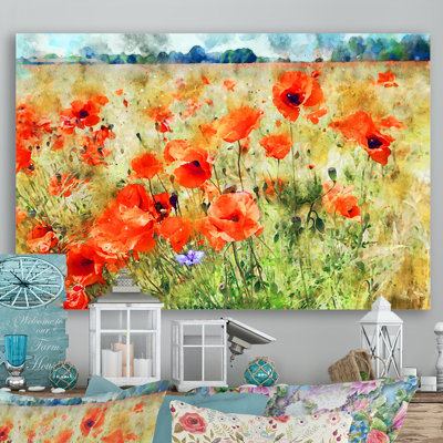 " Grunge Summer Red Poppy Field "