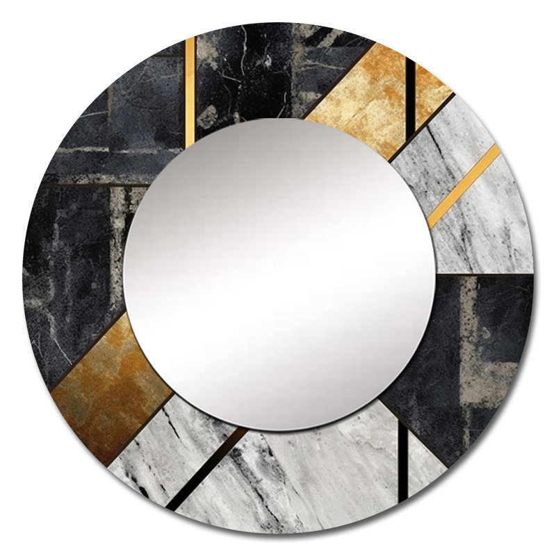 Agate de marbre de granit avec touches dorées - miroir géométrique, miroir mural moderne unique, impression sur métal