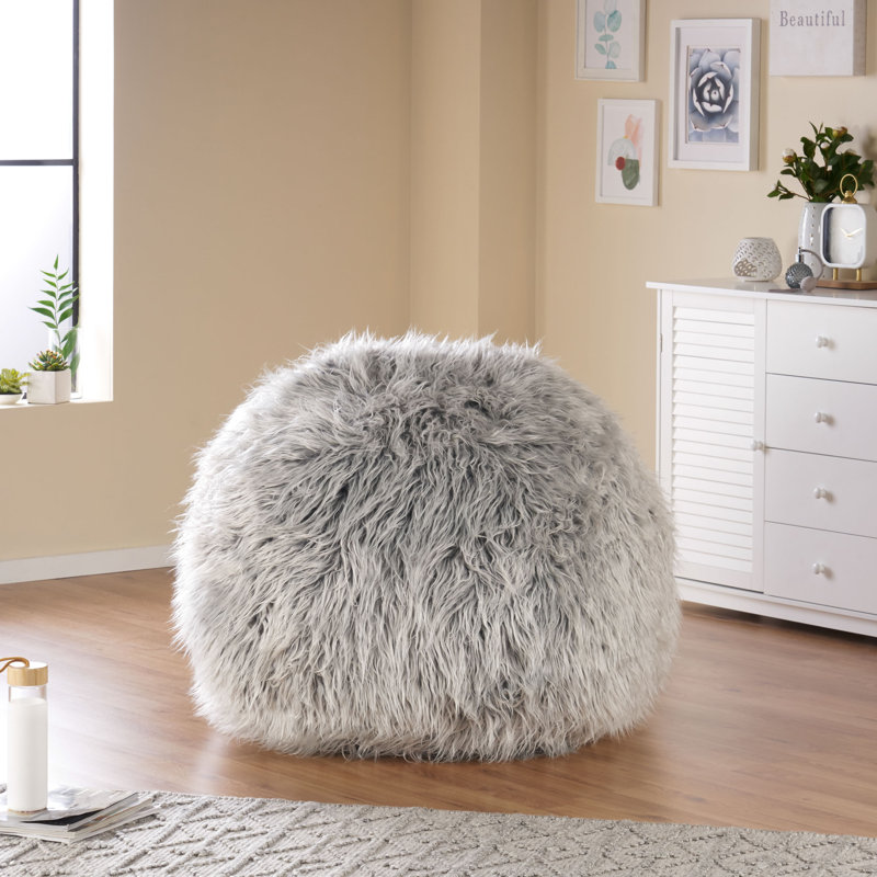 Standard Classic Faux Fur Bean Bag, Silver Gray