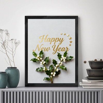 «Black New New Year Wall Art», impression sur cadre festif élégant
