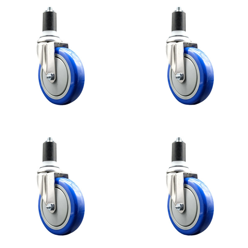 Ensemble de roulettes extensibles pivotantes en polyuréthane 316SS SCC, Bleu