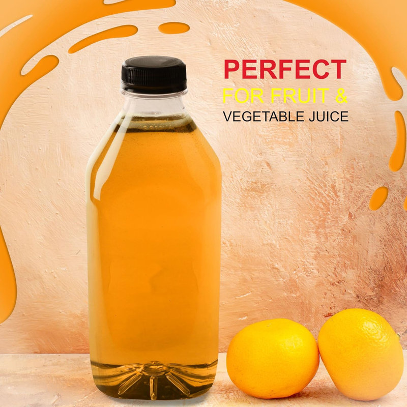 Bouteilles à jus en plastique transparent 32 oz avec capsules inviolables Ecoqualité - pour jus, lait, smoothies, pique-nique et préparation de repas (20)