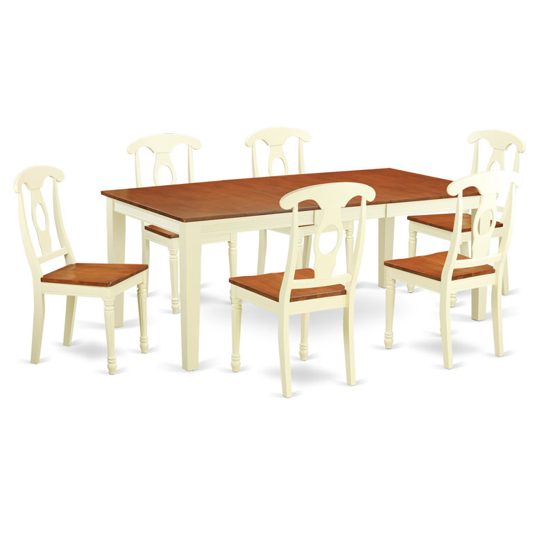 Ensemble de mobilier de salle à manger 7 pièces composé d'une table de cuisine rectangulaire avec feuille papillon et 6 chaises de salle à manger, babeurre et cerise