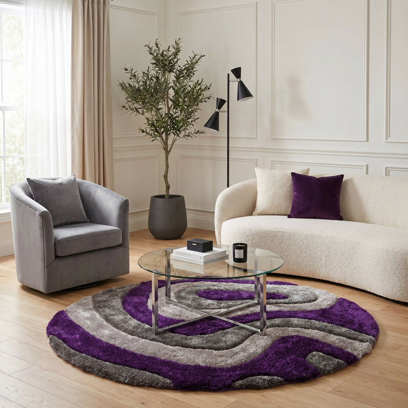 Thionville Shag Purple/Grey Shag Area Rug, Round 7'