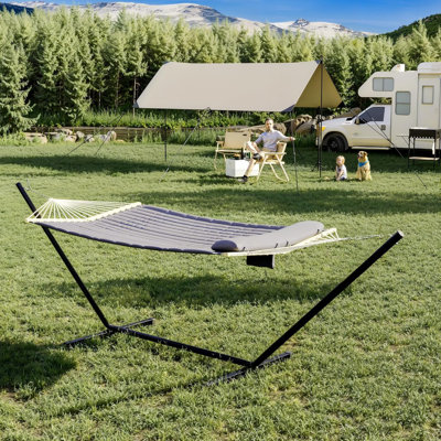 Steel Frame 2-Person Hammock Suite with Stand, Heavy Duty 450Lb Capacity, Quilted Polyester & Net Design, Includes Storage Bag - for Backyard, Patio, Camping