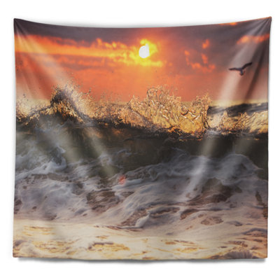 Tapisserie «Seascape Sunrise and Roaring Ocean Waves»