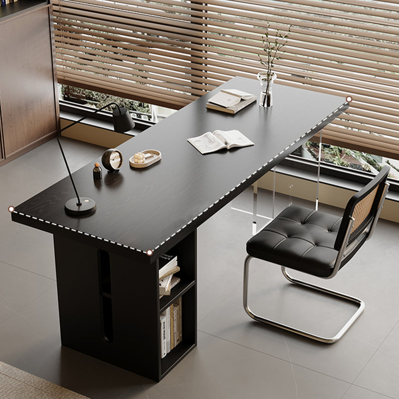 Black Rectangular Solid Wood + Acrylic + Iron desk, 29.53" H x 78.74" W x 23.62" D