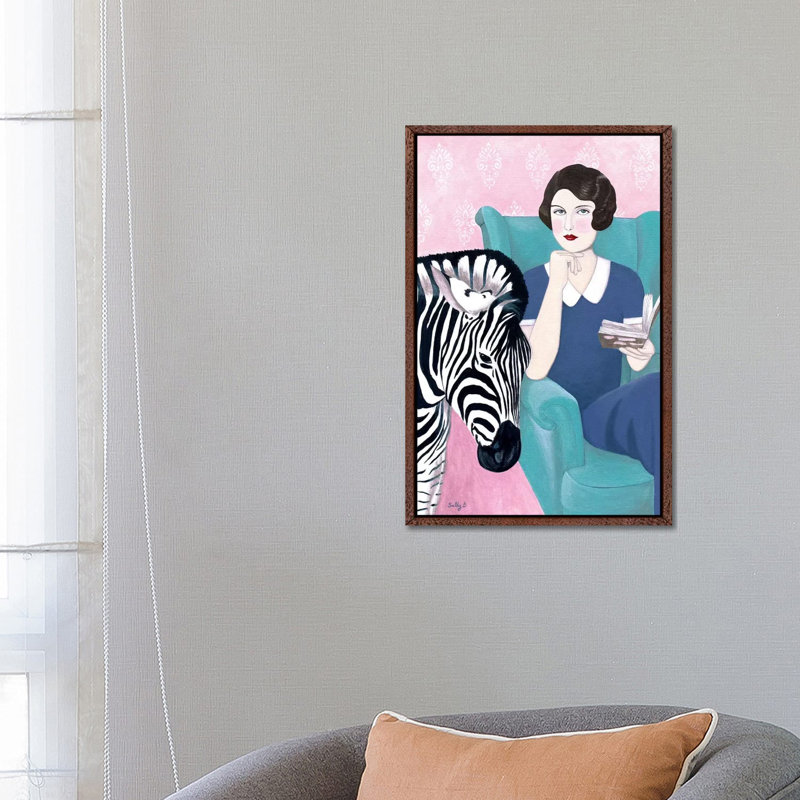 Woman And Zebra by Sally B - Gallery-Wrapped Canvas Giclée on Canvas, Classic Wood Framed, 66.04 cm H x 45.72 cm W