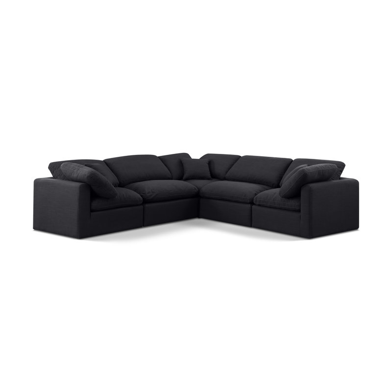 Hinami Upholstered L-Shaped Sectional Reversible, Black Linen Textured Fabric