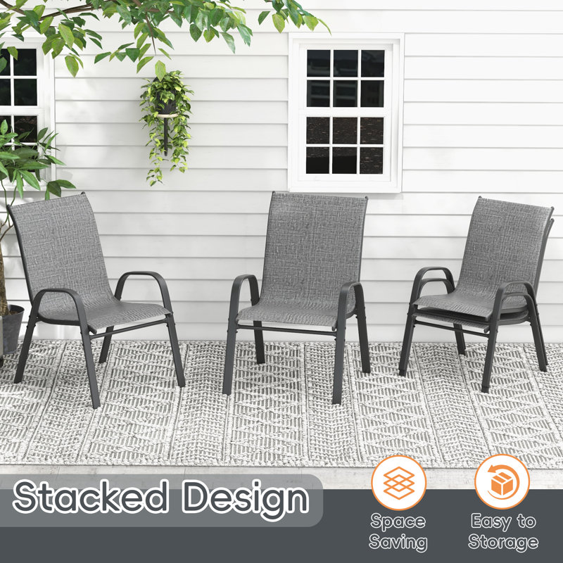 Patio Chairs Set Of 4, Outdoor Lightweight Stackable Dining Chairs W/all-weather PVC-coated polyester Fabric & Metal Frame