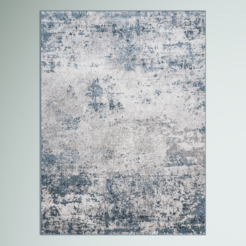 Acad Abstract Contemporary Performance Blue/Gray/Ivory Rug, Rectangle 8'10" x 12'