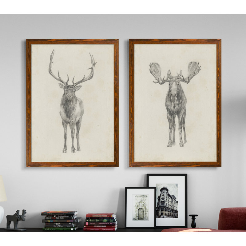 «Moose Study» par Antonyus Bunjamin (Abe), ensemble de 2 reproductions d'art sur toile, H 20 po x l 16 po, Toile encadrée