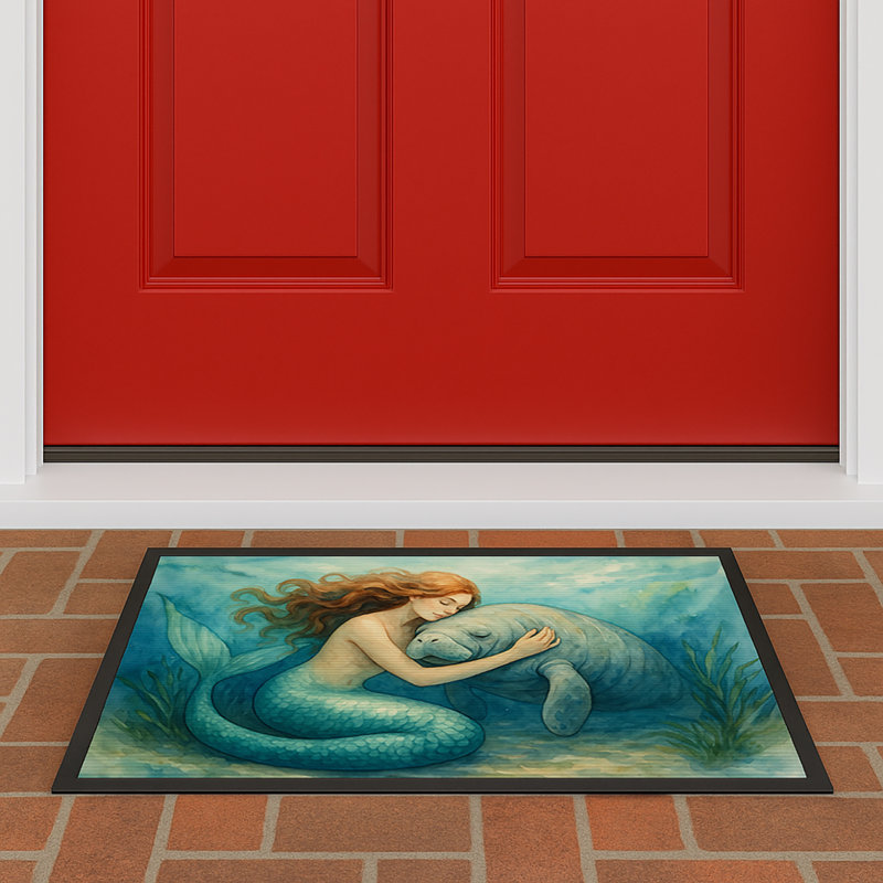 Mermaid and Manatee Doormat, 24" W x 36" L