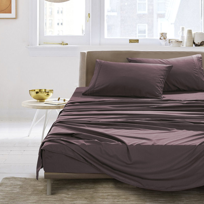 Ensemble de draps en microfibre Jcrown, Ensemble de draps pour grand lit avec 2 taies d'or, Mauve