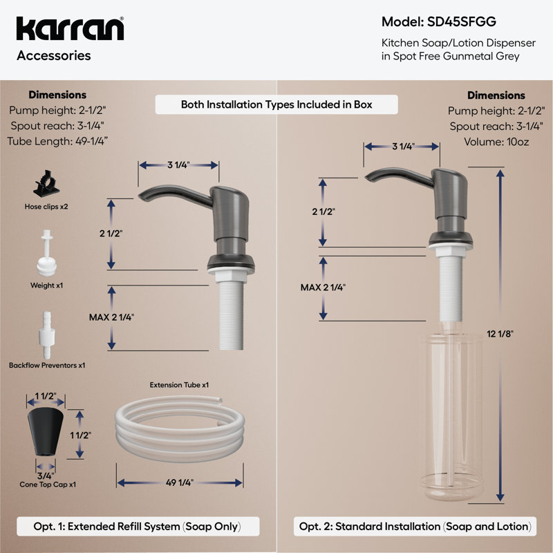 Distributeur de savon de cuisine Karran SD45 gris anthracite sans taches, Noir satiné