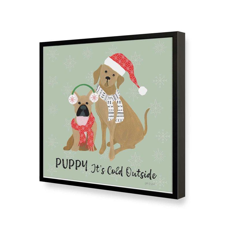 «Puppy It's Cold dehors II» par Yvette St. Amant, reproduction d'art, H 36 po x l 36 po, Noir
