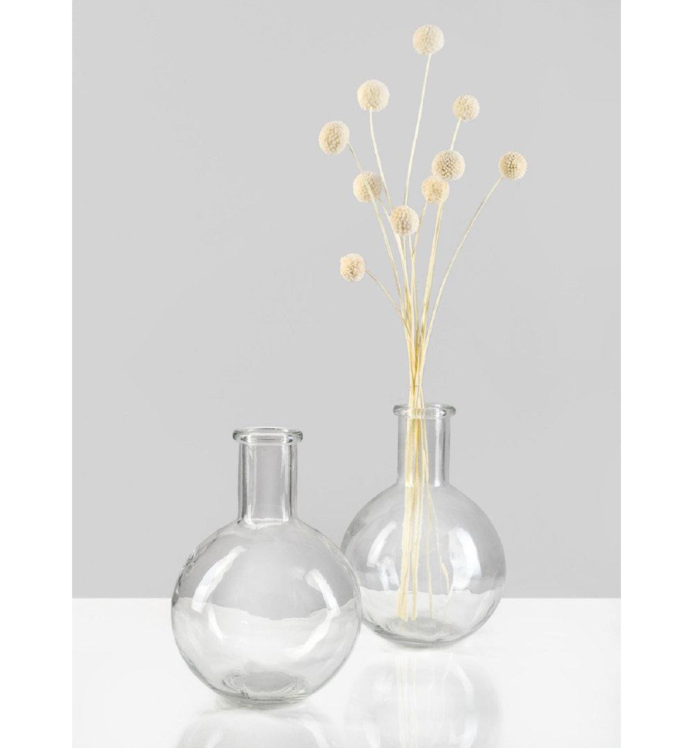 Red Barrel Studio® Set Of 2 Clear Bottleneck Bulb Glass Vase, Vintage Round Flower Vase For Console Table, Shelf, Living Room, Bathroom, Office, Wedding, Parties, Holiday, Measures 5.3" Diameter & 7.48" Tall (Set of 2) Red Barrel Studio®