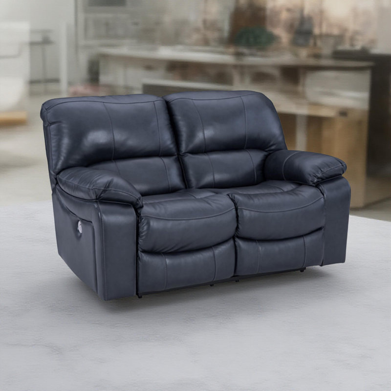 Causeuse inclinable électrique Leesa, cuir bleu océan, port USB, 65 pouces, Marine