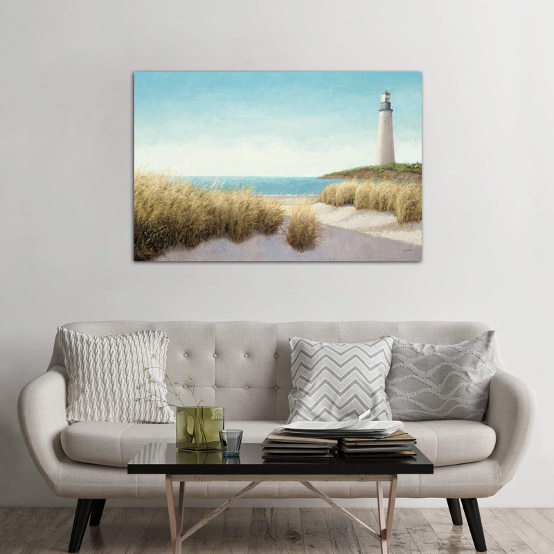 Lighthouse By The Sea by James Wiens - Print on Canvas, 101.6 cm H x 66.04 cm W, Black Floater Framed