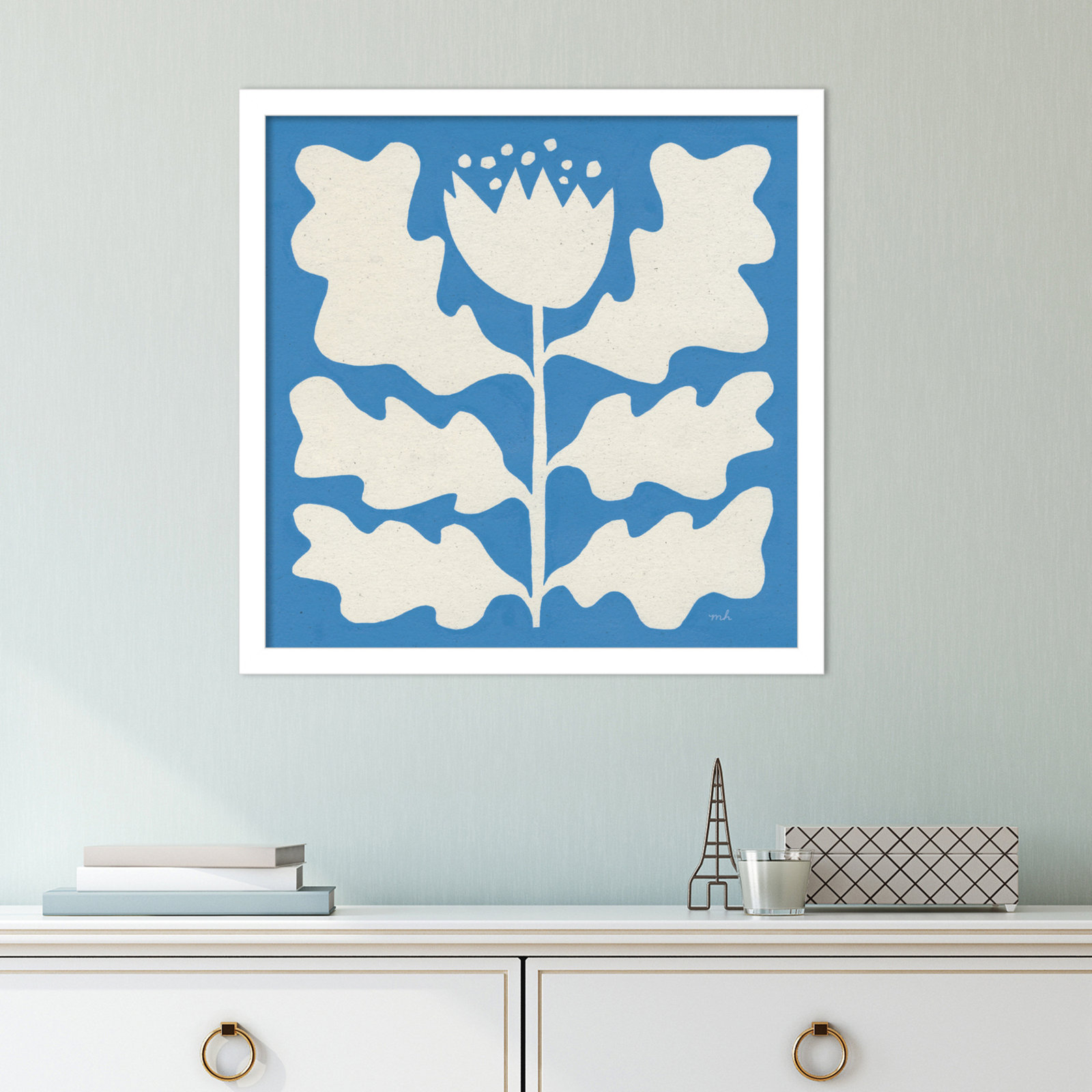 Delighted Floral I Blue Print, White, 17" W x 17" H