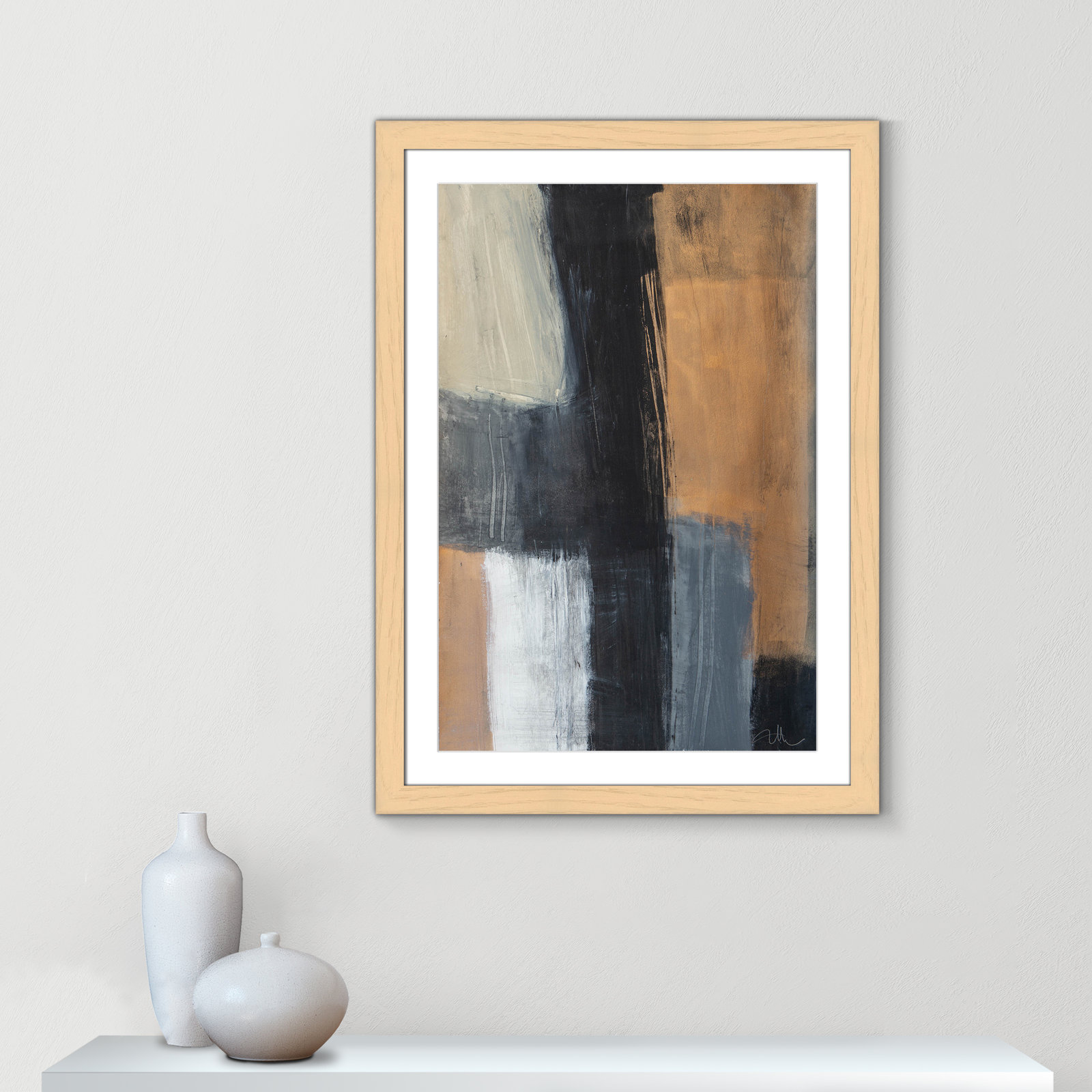 Calderon "Metallic Slate II" Print, 37" H x 27" W x 1.25" D, Natural Cube Frame Matted