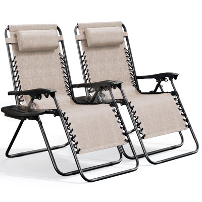 Nestl Zero Gravity Reclining Outdoor Patio Chairs with Pillows & Cup Holder Trays