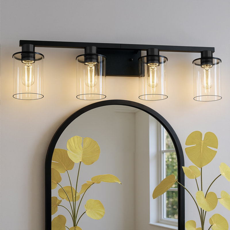 4 - Light Industrial Bathroom Vanity Light, Matte Black, 4 Lights, 8.6" H x 27.72" W x 5.3" D