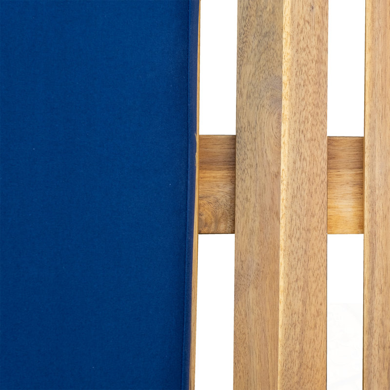 Chaise longue d'extérieur à dossier réglable en bois avec coussin moelleux, Bleu