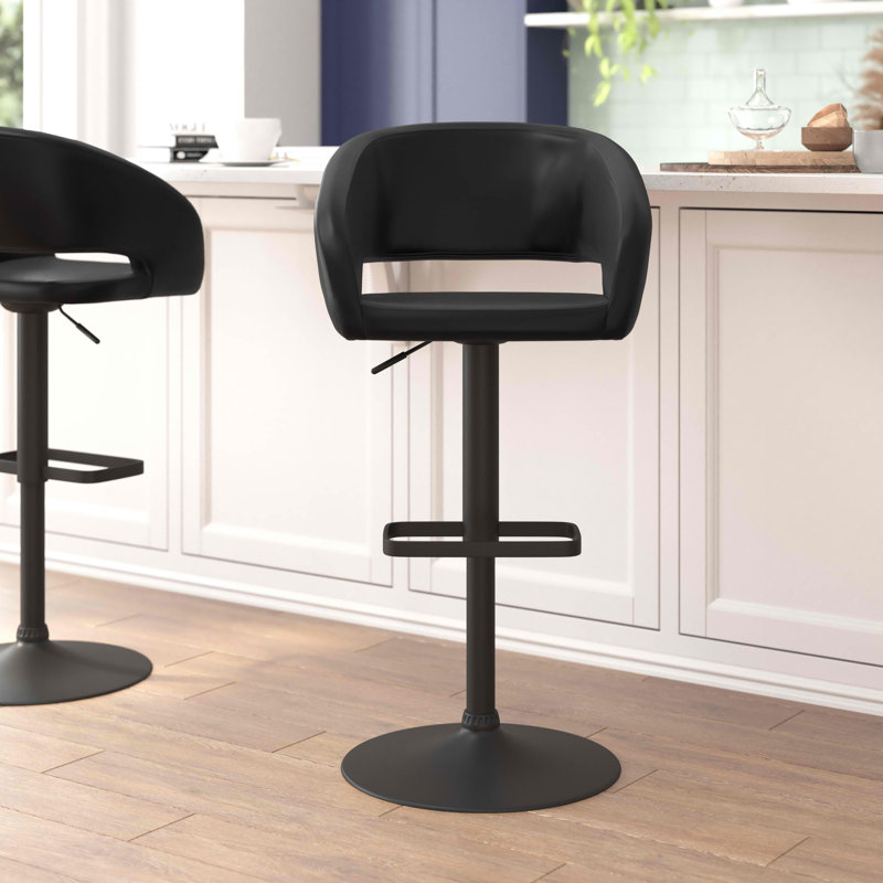 Amberlie Modern Upholstered Adjustable-Height Barstool with Footrest by Flash Furniture, 1, Black, Black