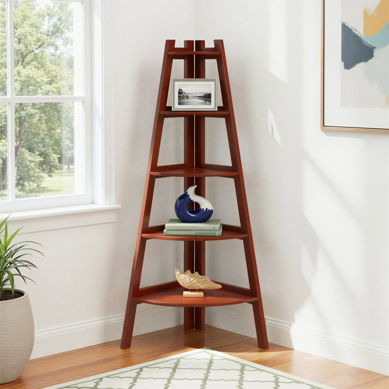 Husby 63.5"H X 26"W Corner Bookcase, Cherry