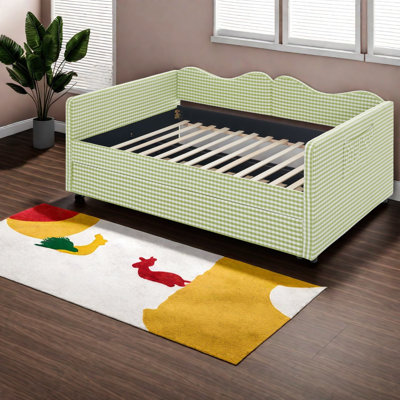 Lits gigognes avec rangement, panneau de fibres à densité moyenne en bois Gingham vert pour petites pièces