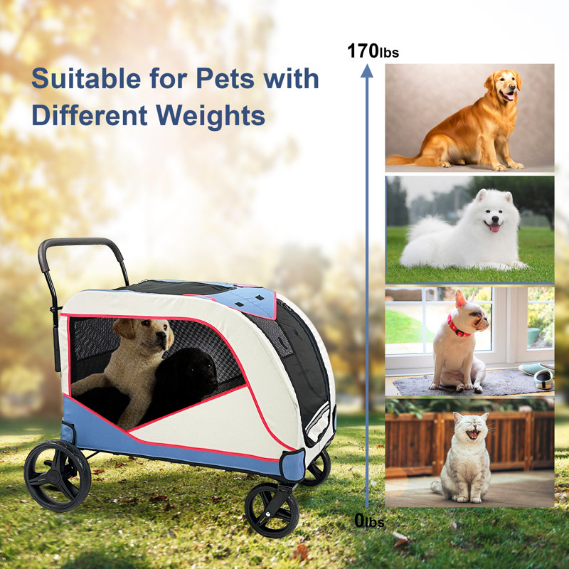 Large Dog Stroller for Pet Jogger Stroller for 2 Dogs Cats, Black/White/Blue