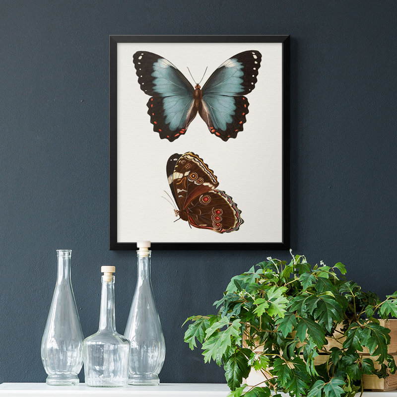 Papillons bleus antiques IV, toile encadrée de qualité supérieure - prête à être accrochée, Noir, H 24 po x l 20 po