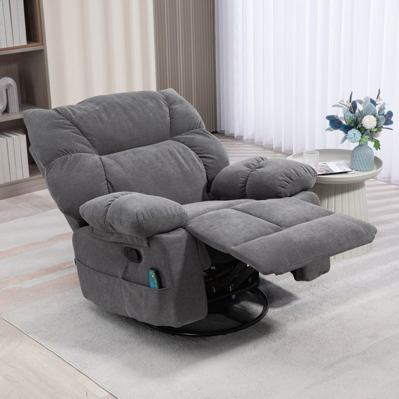 Vibration Massage Chair Recliner With Heat, Oversized Swivel Rocker Chair, Single Sofa, Teddy Fabric Manual Recliner Chair With Footrest, Remote, And 4 Side Pockets